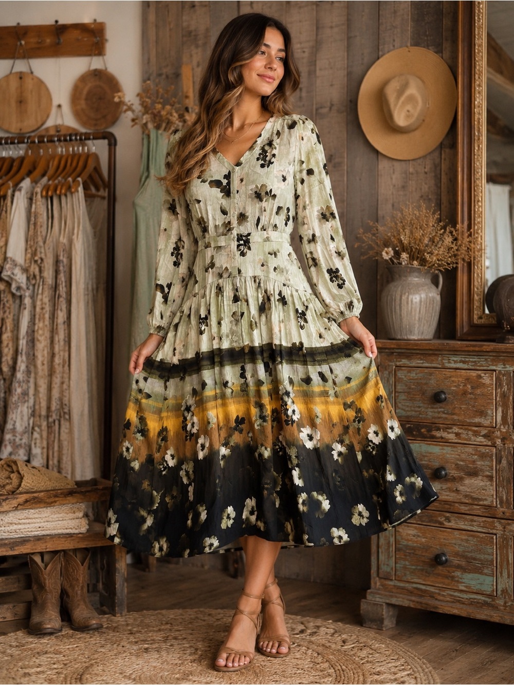 SIMPLY VERA VERA WANG Floral Maxi Dress Boho Cottagecore A-Line Button Front XXL